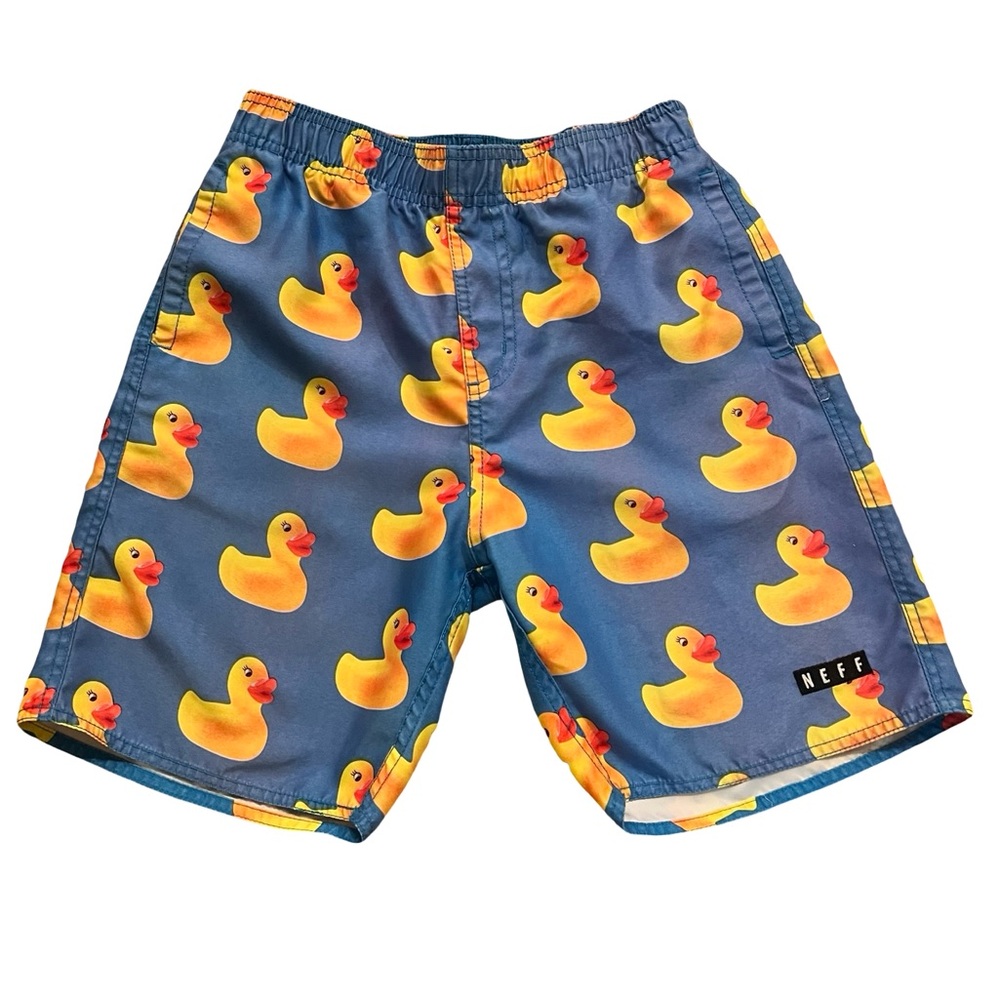 Neff Kids Boys Yellow Duck Patterned Swim Board Shorts sz M